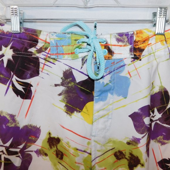 Body Glove Mens 38 White Purple Yellow Floral Hibiscus Board Shorts unlined - Picture 4 of 10